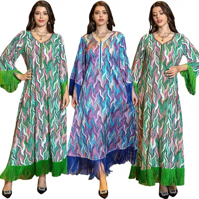 Abaya Women Dubai Tassel Kaftan Long Dress Modest Muslim Ramadan Moroccan Caftan • $32.80