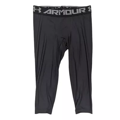 Under Armour HeatGear Compression Pants Men's Large Black 3/4 Length EUC Stretch • $18.95