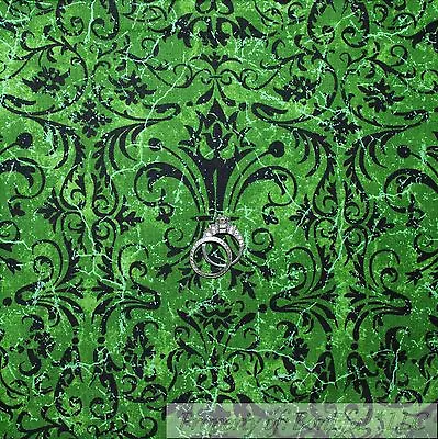 BonEful Fabric FQ Cotton Quilt Green Black Irish Ironwork Scroll Swirl Flower UK • $7.18