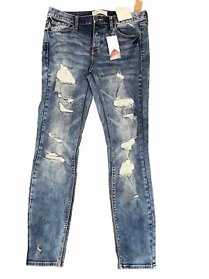 Mudd FLX Stretch Jeans Womens Size 13 Medium Wash Skinny Distressed • $14.40