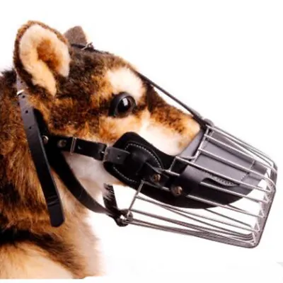 £22.94 • Buy Safty Leather Large Dog Muzzles Anti-Bite Bark Strong Metal Wire Basket Safe
