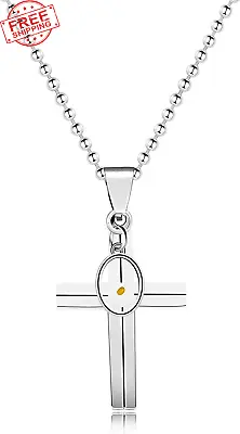 Polished Line Cross Pendant Necklace Mustard Seed Charms Stainless Steel Relig • $36.99