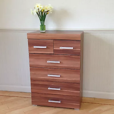 Chest Of 4+2 Drawers In Walnut Effect Bedroom Furniture Modern 6 Drawer * NEW * • £94.95