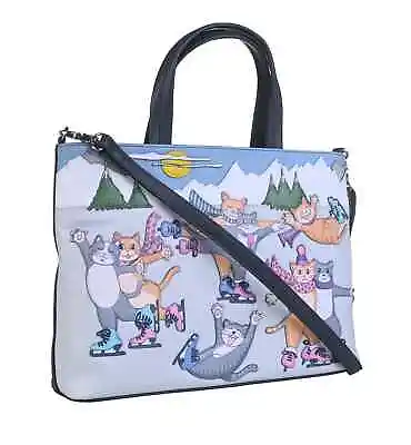 Mala Leather Ice Skating Cats Large Grab Shoulder Handbag + Dust Bag 7293 Cute • £91.99