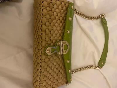 Michael Kors Womens Green Straw Gold Accents Shoulder Bag • $34.99
