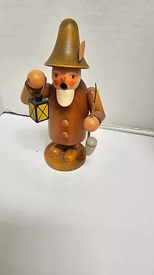 Vintage Wood Incense Burner Smoker Germany Man With Lantern And Pipe • $45