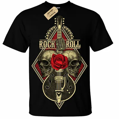 £10.95 • Buy Rock N Roll Guitar T-Shirt Mens Skull Metal Band Death Heavy Music Guitarist
