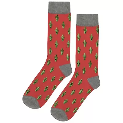 NWT Cactus Flash Dress Socks Novelty Men 8-12 Red Crazy Fun Sockfly • $8.99