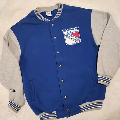 VTG 90s New York Rangers Mens XL NHL Hockey Snap Up Varsity Jacket USA Majestic • $58.95