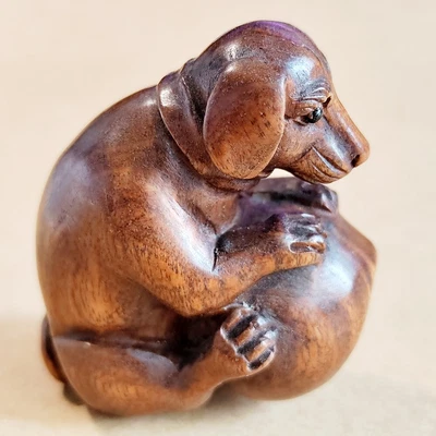 £29.99 • Buy M8511 - 20 Years Old 2  Hand Carved Ebony Ironwood Netsuke - Lovely Dog