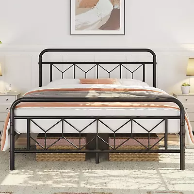 Metal Platform Bed Frame Mattress Foundation With Diamond Pattern Headboard/Foot • $137.99