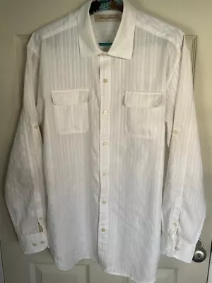 Tommy Bahama Men's White Linen/Cotton Button Down Long Sleeve Size LG (S35) • $19.95