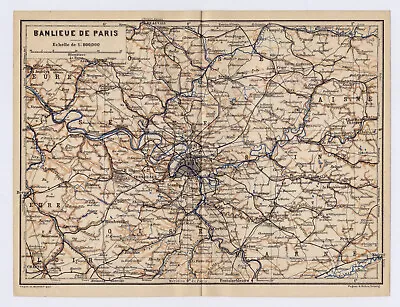 1902 Antique Map Of Vicinty Of Paris / France • $28.30