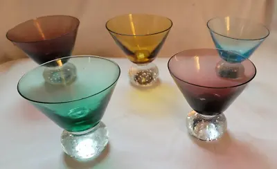 Vintage Lot Of 5 Multi-Color Cordial Martini Glasses Round Pedestal Barware -VGC • $9.99