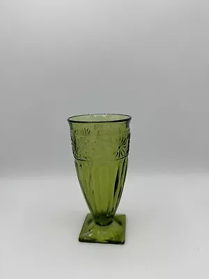 Vintage Green Avocado Sundae Glasses Vases Floral Pattern Mid Century Soda • $15