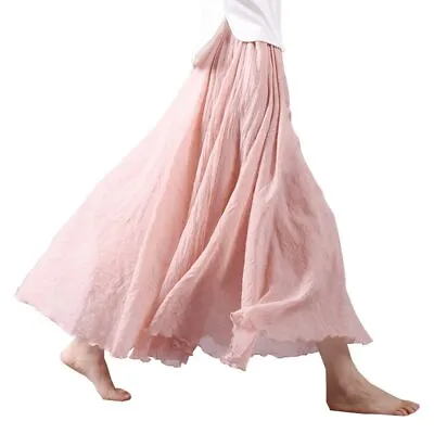 2023 Summer Women Skirt Linen Cotton Long Skirts Elastic Waist Boho Maxi Skirts • $27.34