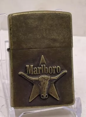 Vintage Rare Zippo Brass Marlboro Lighter Longhorn Steer Head Star 1992 VIII VG+ • $53