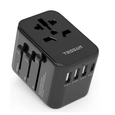 5 In 1 Worldwide Travel Adapter With 4 USB Ports For EU US UK AUS Thailand Japan • £19.15