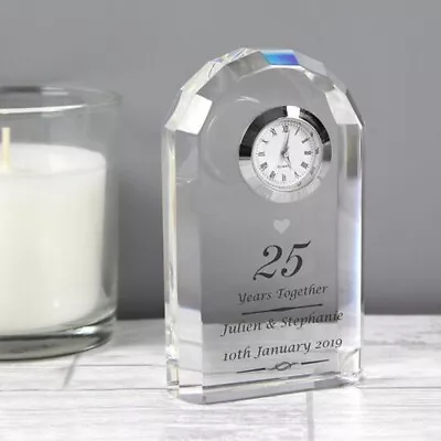 Personalised Engraved Customised 25th Silver Wedding Anniversary Crystal Clock  • £26.95