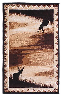 $69.99 • Buy Wildlife Cabin  5'x8', Multicolor, Lodge, Twin Moose, Area Rug - 528