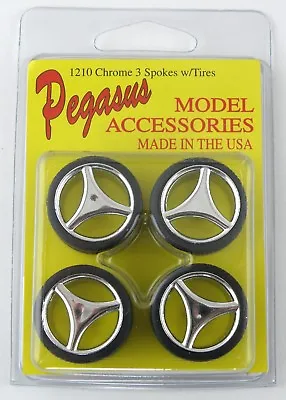 1:24 Scale Chrome 3 Spoke Rims W/Tires (4) - Pegasus Models #1210 • $16.78