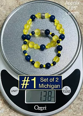 Michigan Wolverines Set Of 2 Maze & Blue Beaded Bracelets 7.25” • $22.50