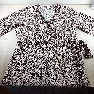 Trenery Wrap Dress Women's Size 18 Surplice Neckline Maxi Contrast Leopard Print • $35.50