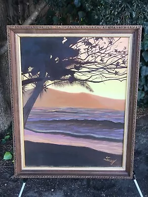 TESSY Original 1970s MODERN HAWAIIAN ISLAND MAUI SEASCAPE Vintage Oil On Canvas • $720