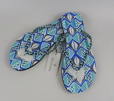NWT Vera Bradley Flip-Flops Thong Sandals Go Fish Blue Pattern Size Large New • $14.95