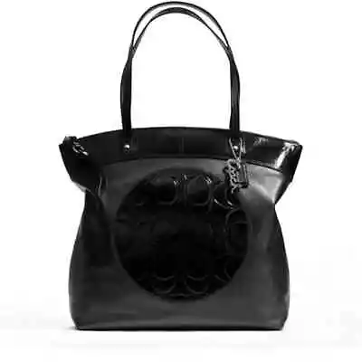 Coach Laura Black Leather Signature Tote Bag Purse • $75