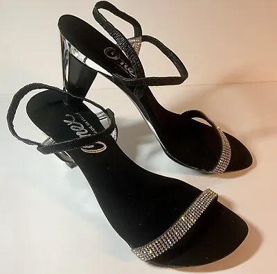 Onex Iced Bling Black Low Heel Strappy Sandal Women's Size 11…Almost New! • $60