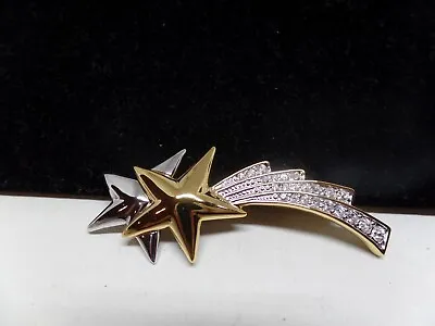 Gorgeous Vintage Gold& Silver Crystal Shooting Star Brooch Pin! New Old Stock! • $16