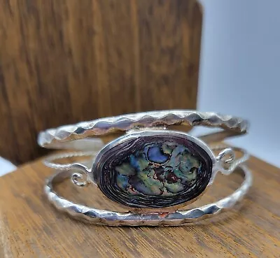 Alpaca Mexico Silver Oval Abalone Shell Cuff Bracelet 6.25  • $0.99