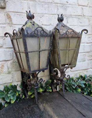 2 Large Wrought Iron Gothic Lantern Lights W/ Wall Mount Bracket Interior Design • £43