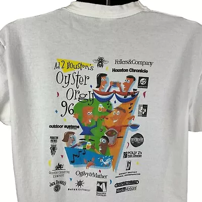 Ad 2 Houston Oyster Orgy Vintage 90s T Shirt Large Texas AAF USA Made Mens White • $19.99