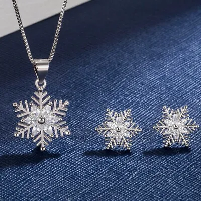 £4.99 • Buy Crystal Snowflakes 925 Sterling Silver Necklace Stud Earrings Women Xmas Gift UK