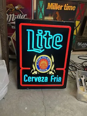 MILLER LITE CERVEZA FRIA Plastic Illuminated 20  X 15  Sign Beer Light Man Cave • $99.99