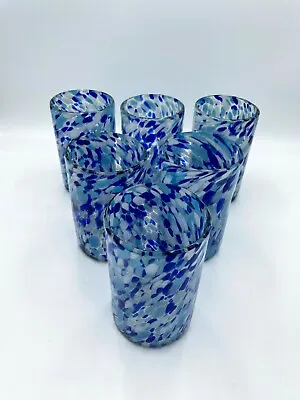 Hand Blown Mexican Glassware Blue/White  • $89.99