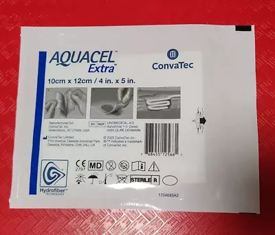 ConvaTec Aquacel EXTRA 4x5 (10x12cm) Hydrofiber Strength Fiber Dressing EXP 2027 • $6.49