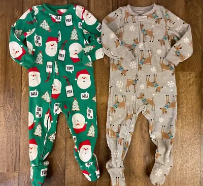 Carter's Boys 2T Footed Fleece Pajamas Lot Holiday Santa Christmas Tree Toddler • $9.99