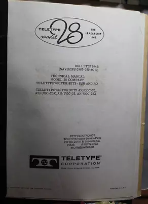 TELETYPE Bulletin 284B - Technical  Manual  For Model 28 KSR/RO • $30