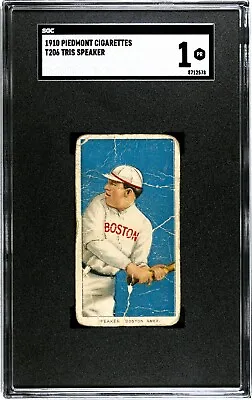 1910 Piedmont Cigarettes T206 Tris Speaker SGC 1 Perfectly Centered Great Color • $799.99