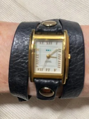 Ladies La Mer Collections By Martine Ilana  Gold Tone Black Leather Watch J3 • $7