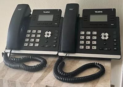 2 X Yealink SIP-T42S Corded IP Desk Phone Black Gigabit PoE W/ Handsets & Stands • $19.50