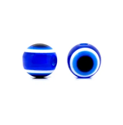 $6.99 • Buy 100 Evil Eye Nazar Eyes ICU Blue Black White 10mm Round Resin 2mm Hole Beads
