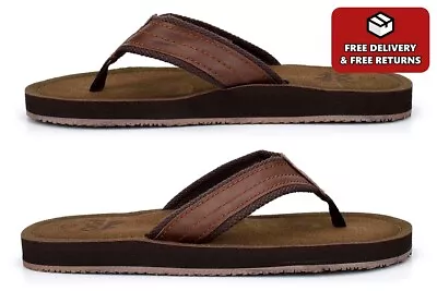 Mens Flip Flops Mens Toe Post Sandals Summer Sandals Leather Effect Mules Brown • £15.39