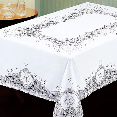 54 X72  White Vinyl Tablecloth Floral Laced Table Cloth Cover Waterproof • $17.99