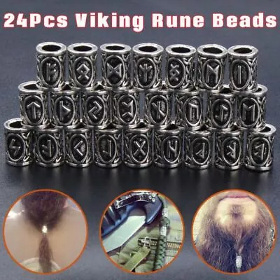 24pcs Norse Viking Runes Loose Beads For Bracelets Pendant Necklace Beard Hair • $9.99