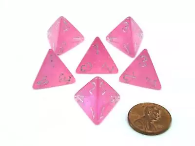 Luminary Borealis 18mm 4 Sided D4 Dice 6 Pieces - Pink With Silver Numbers • $6.79