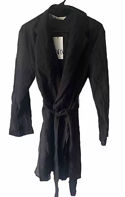 ZARA Women's Large Black Collar Organza Semi Sheer Tie Waist Trench Jacket New • $37.99